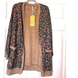 Grecerelle Womens Leopard Print Button Front Cardigan Brown Multi Size M NWT